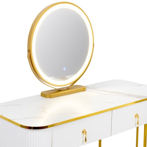 Toaletka Kosmetyczna Z Lustrem LED Blat 100 Cm Biała VERDIRO + Krzesło