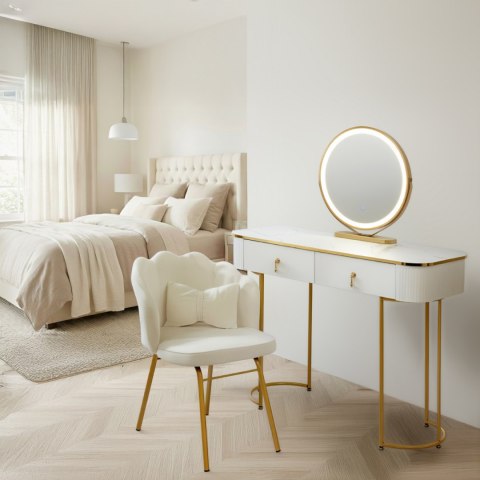 Toaletka Kosmetyczna Z Lustrem LED Blat 100 Cm Biała VERDIRO + Krzesło