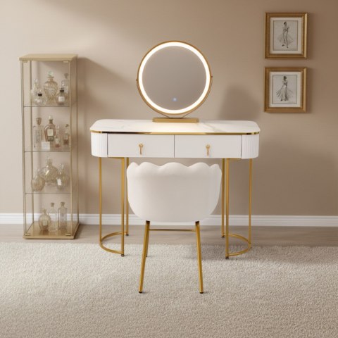 Toaletka Kosmetyczna Z Lustrem LED Blat 100 Cm Biała VERDIRO + Krzesło