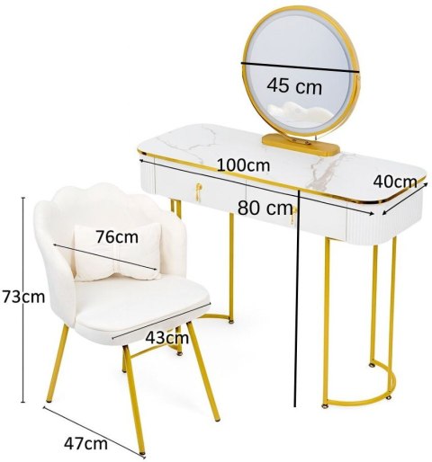 Toaletka Kosmetyczna Z Lustrem LED Blat 100 Cm Biała VERDIRO + Krzesło