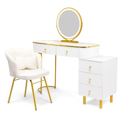 Toaletka Kosmetyczna Z Lustrem LED Komplet Mebli Biała VERDIRO