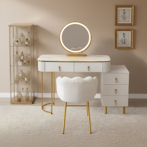 Toaletka Kosmetyczna Z Lustrem LED Komplet Mebli Biała VERDIRO