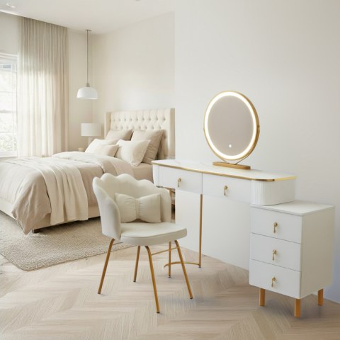 Toaletka Kosmetyczna Z Lustrem LED Komplet Mebli Biała VERDIRO