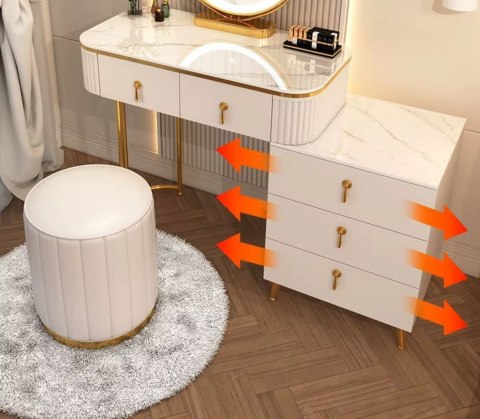 Toaletka Kosmetyczna Z Lustrem LED Komplet Mebli Biała VERDIRO