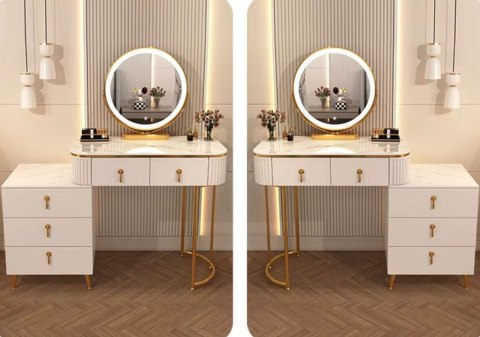 Toaletka Kosmetyczna Z Lustrem LED Komplet Mebli Biała VERDIRO