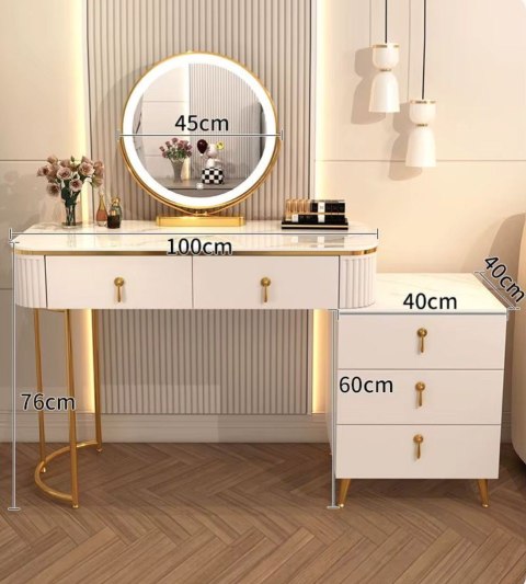 Toaletka Kosmetyczna Z Lustrem LED Komplet Mebli Biała VERDIRO