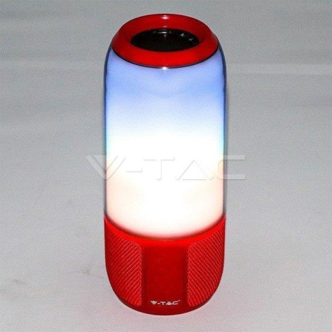 Bezprzewodowy inteligentny głośnik LED V-TAC z technologią bluetooth 2x3W USB micro SD czerwony VT-7456