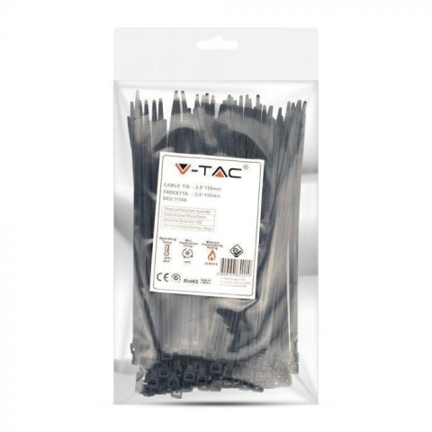Opaski zaciskowe V-TAC 3.5x150mm czarna 18kg Nylon66 (opak. 100szt)
