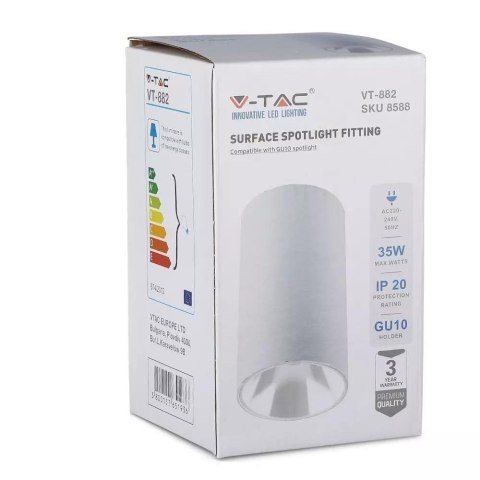 Oprawa sufitowa V-TAC GU10 okrągła natynkowa tuba biała 80x140mm VT-882-R 3 lata gwarancji