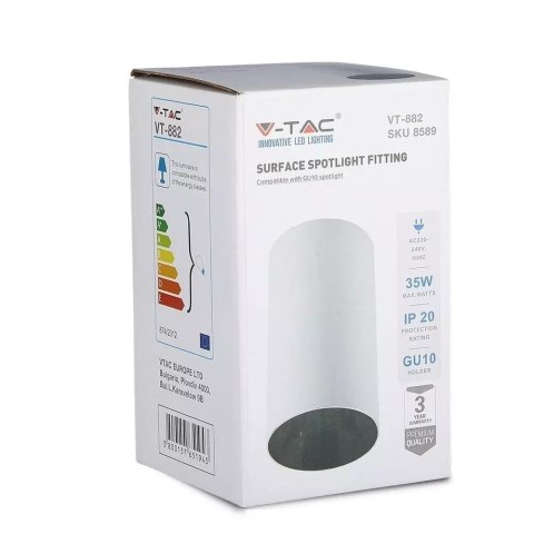 Oprawa sufitowa V-TAC GU10 okrągła natynkowa tuba biały+czarny 80x140mm VT-882-R 3 lata gwarancji