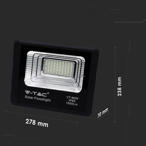 Projektor LED solarny V-TAC 20W czarny IP65 pilot timer VT-60W 4000K 1650lm