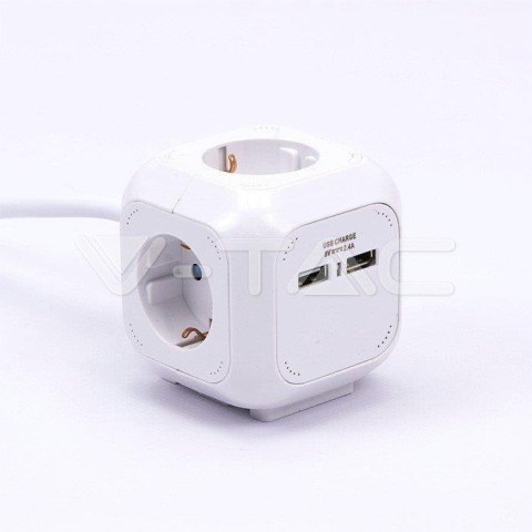 Przedłużacz kostka 4 gniazda 2 gniazda USB 1.55MM 1.4M V-TAC VT-1154-2