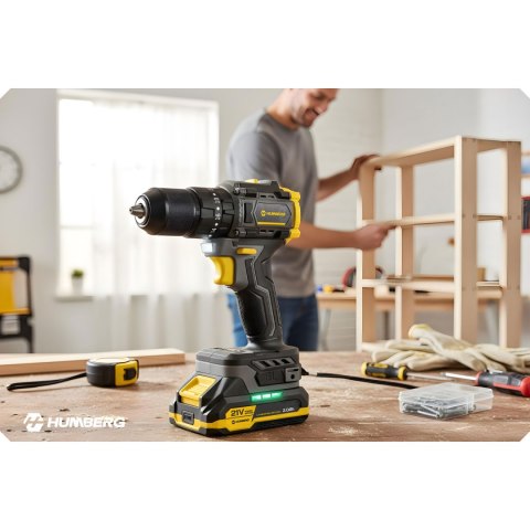 Wiertarko-wkrętarka akumulatorowa z udarem Humberg 21V HM-432