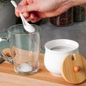 Cukierniczka Ceramiczna VILDE 250 ml Biała 9 x 9 cm z Pokrywką i Łyżeczką