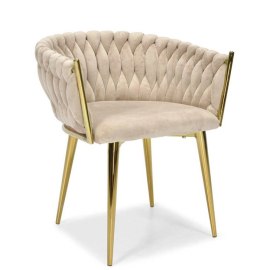 Krzesło Welurowe GLAMOUR - BEŻOWY Złote Nogi Pleciony Nowoczesny