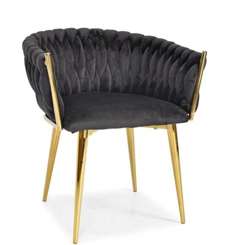 Krzesło Welurowe GLAMOUR - Złote Nogi Nowoczesny Czarny