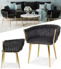 Krzesło Welurowe GLAMOUR - Złote Nogi Nowoczesny Czarny