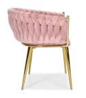 Krzesło Welurowe Różowe GLAMOUR - Złote Nogi Pleciony Nowoczesny