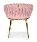 Krzesło Welurowe Różowe GLAMOUR - Złote Nogi Pleciony Nowoczesny