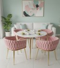 Krzesło Welurowe Różowe GLAMOUR - Złote Nogi Pleciony Nowoczesny