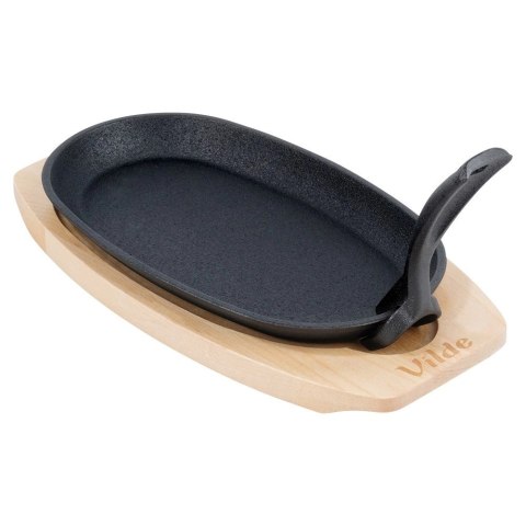 Żeliwna Patelnia do Smażenia Pieczenia z Deską do Serwowania VILDE 24x14 cm