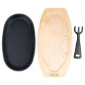 Żeliwna Patelnia do Smażenia Pieczenia z Deską do Serwowania VILDE 24x14 cm