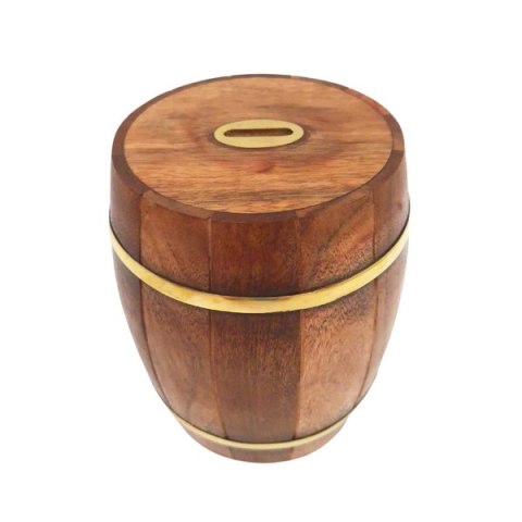Duża Drewniana Skarbonka Beczka - Otwierana Retro - DNU-002