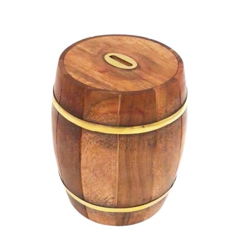 Duża Drewniana Skarbonka Beczka - Otwierana Retro - DNU-002