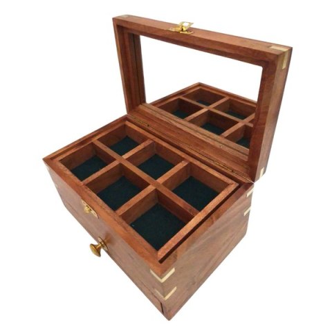 Duża Drewniana Szkatułka na Biżuterię - Organizer z Lusterkiem - DNU-022