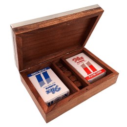 Dwie Talie Kart i Kości do Gry w Pudełku Drewnianym z Aluminiowym Topem - DC-004