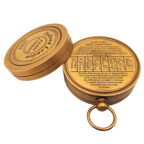Mosiężny Kompas z Zegarem Słonecznym - Zamykany - C04