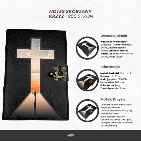 Notes Skórzany Krzyż Religijny Modlitewnik - 200 stron - AH15