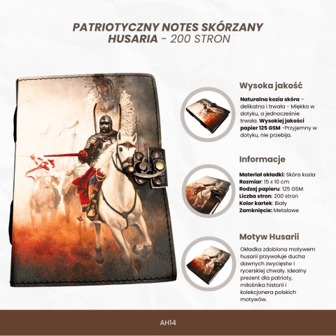 Notes Skórzany Pamiętnik Husaria Patriotyczny - 200 stron - AH14