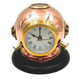 Zegar Biurkowy Hełm Nurka z Kompasem - Mosiężny na Drewnianej Podstawie - TC032