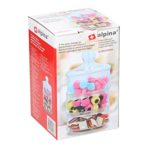 Alpina - Szklany pojemnik / słój na słodycze 3 poziomowy 12x23 cm
