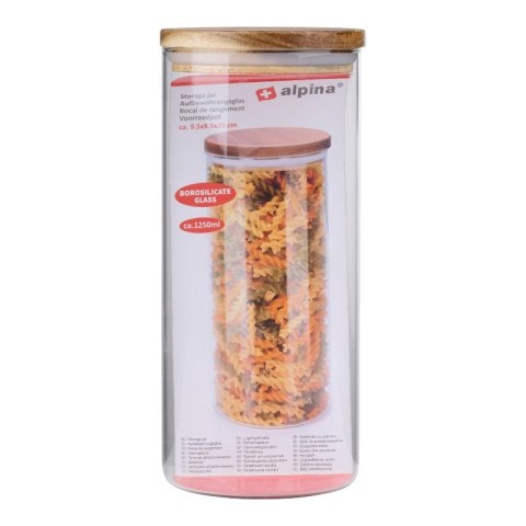 Alpina - Szklany słoik / pojemnik do przechowywania z pokrywką 1250 ml 9,5 x 21 cm