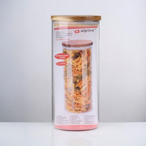 Alpina - Szklany słoik / pojemnik do przechowywania z pokrywką 1250 ml 9,5 x 21 cm