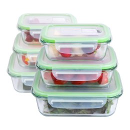 Alpina - Zestaw 6 szklanych pojemników na żywość z pokrywką lunchbox 370 ml / 640 ml / 1050 ml