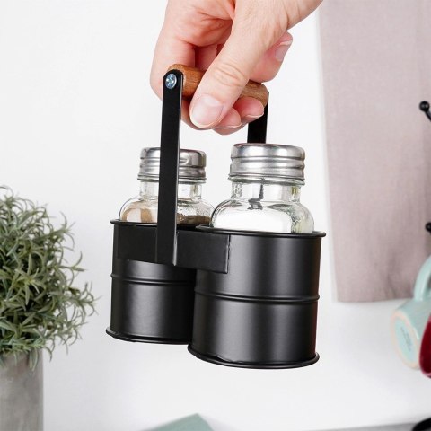 Solniczka i pieprzniczka ze stojakiem 3 el.