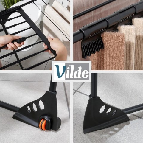 Suszarka XXL na Pranie Ubrania Metalowa Czarna Składana VILDE 204-260 cm
