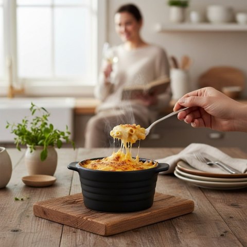 Alpina - Ceramiczne naczynie żaroodporne z pokrywką do zapiekania okrągłe 13x10 cm 210 ml (czarny)