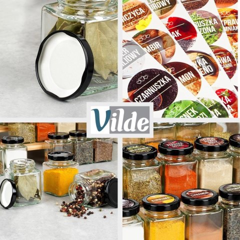 Zestaw Pojemników Słoiczków na Przyprawy Szklany +90 Naklejek VILDE 24 szt.