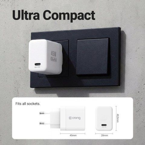 Crong Ultra Compact GaN - Ładowarka sieciowa USB-C 45W PD 3.0 z PPS (biały)