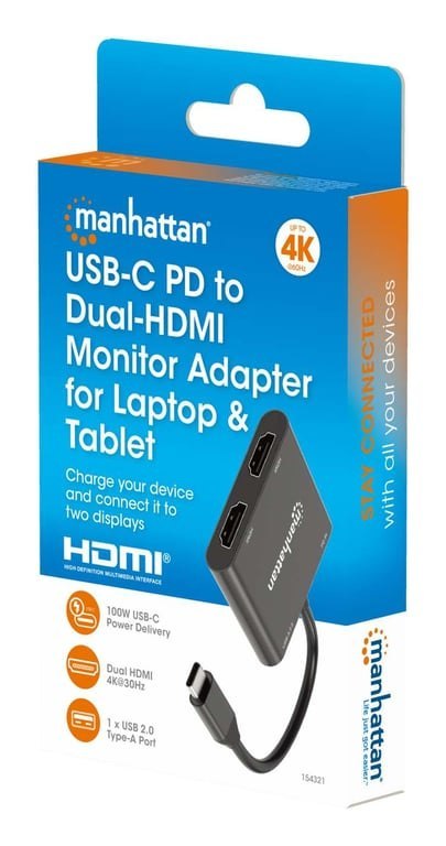 Manhattan 154321 adapter kablowy 0,15 m USB Type-C 2 x HDMI Czarny
