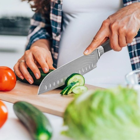 Nóż Santoku 31 cm Stal Damasceńska Drewniany Uchwyt Solidny Trwały ORION