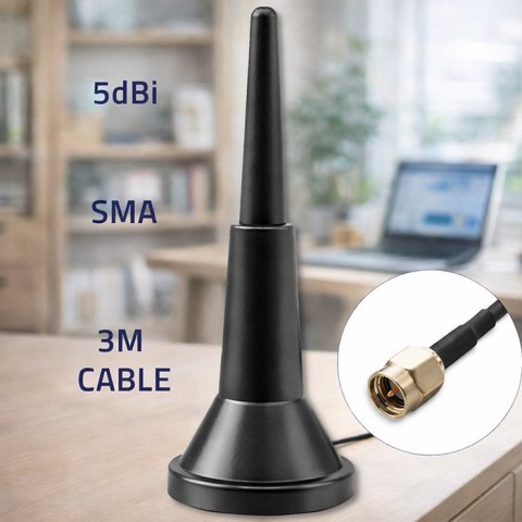 Qoltec Antena 4G LTE z podstawą magnetyczną | 5dBi | wewnętrzna | dookólna | 600-2700 MHz | SMA | 3m