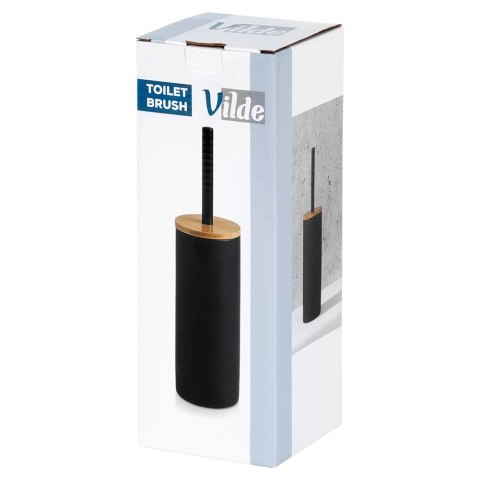 Szczotka Silikonowa WC Ze Stojakiem Czarna Bambusowa Pokrywa 36,5 cm VILDE