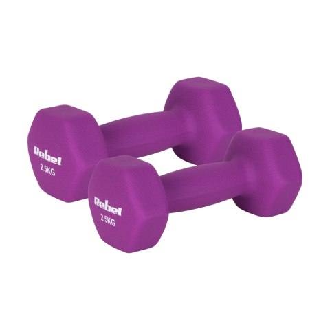Hantelki żeliwne neoprenowe HEX 2x2.5kg, REBEL ACTIVE
