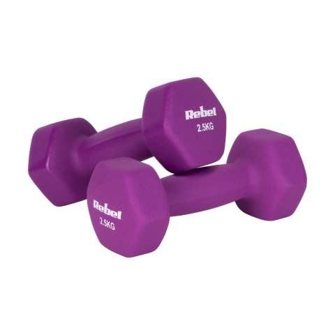 Hantelki żeliwne neoprenowe HEX 2x2.5kg, REBEL ACTIVE