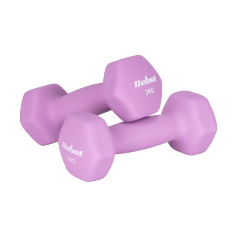 Hantelki żeliwne neoprenowe HEX 2x2kg, REBEL ACTIVE